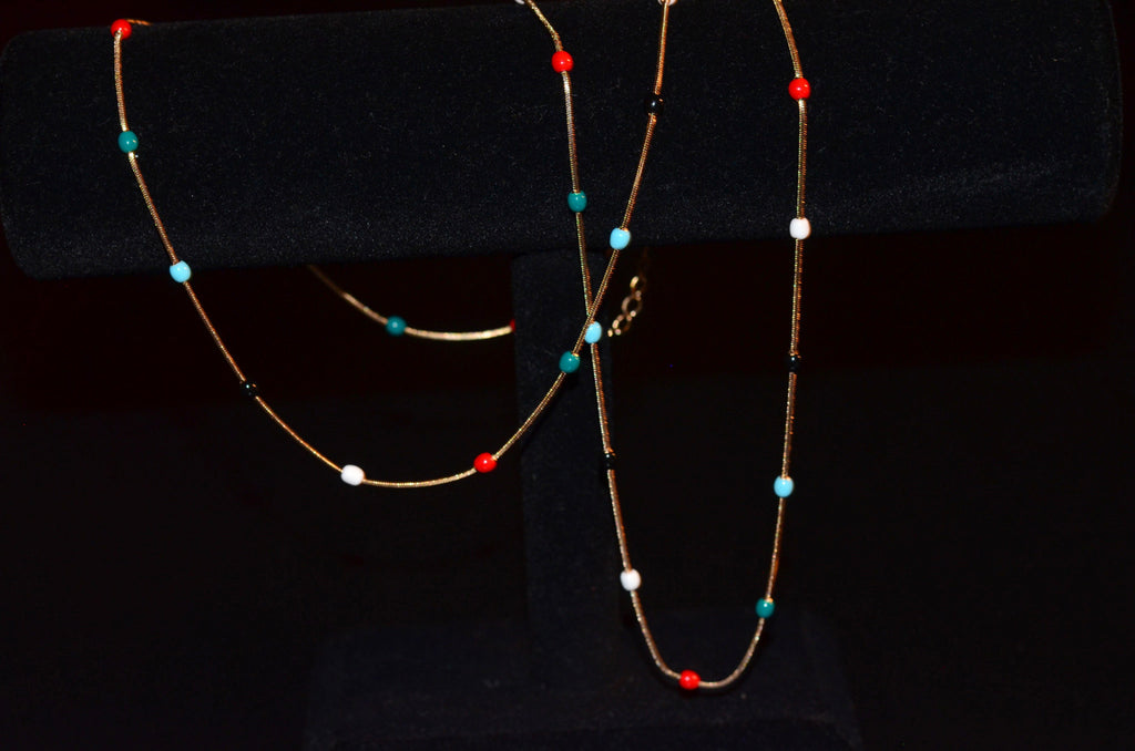 Red , blue and white  gold belly Chain