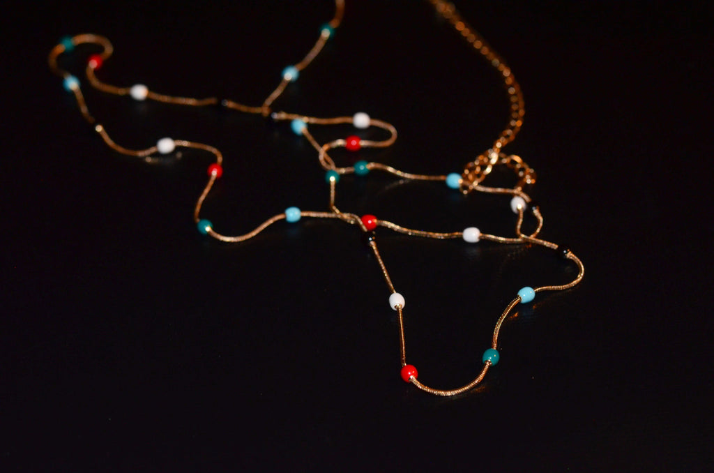 Red , blue and white  gold belly Chain