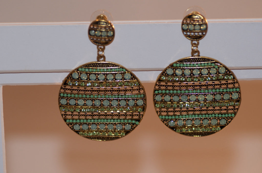 Beaded green and gold  earring