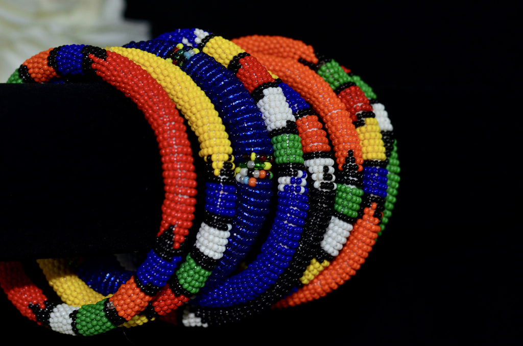 African maasai beaded bracelet with leather | NAHERI