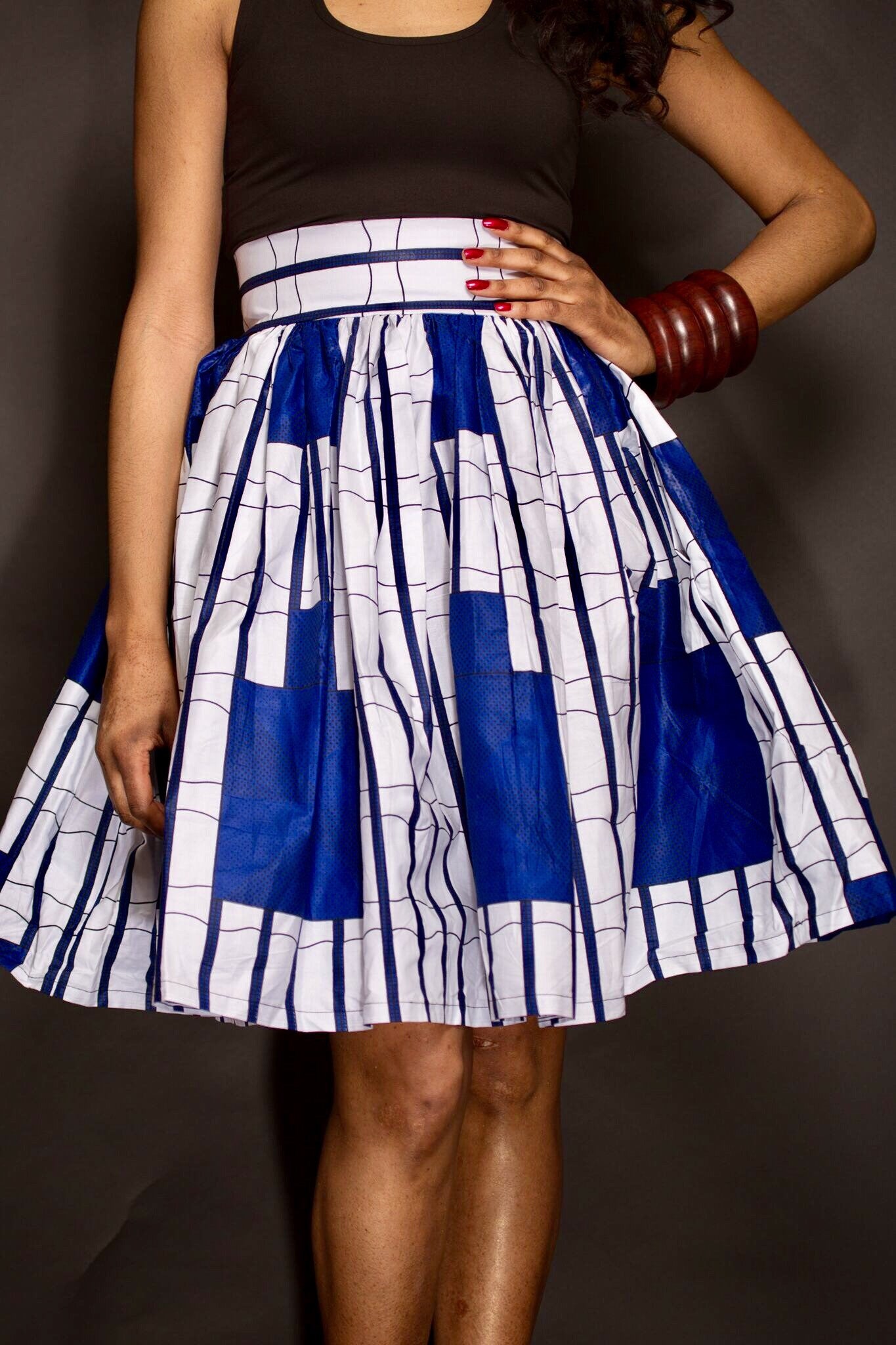 Buy Blue French Crepe Stripe Pattern De Hoop Flared Skirt For Women by  Mamicha Online at Aza Fashions.