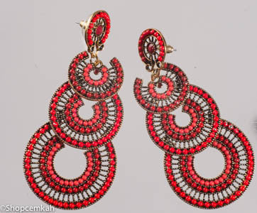 Beaded red drop earring
